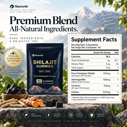 Shilajit Gummies Pure Himalayan Energy Superfood Supplement 90 Count Body & Mind Support