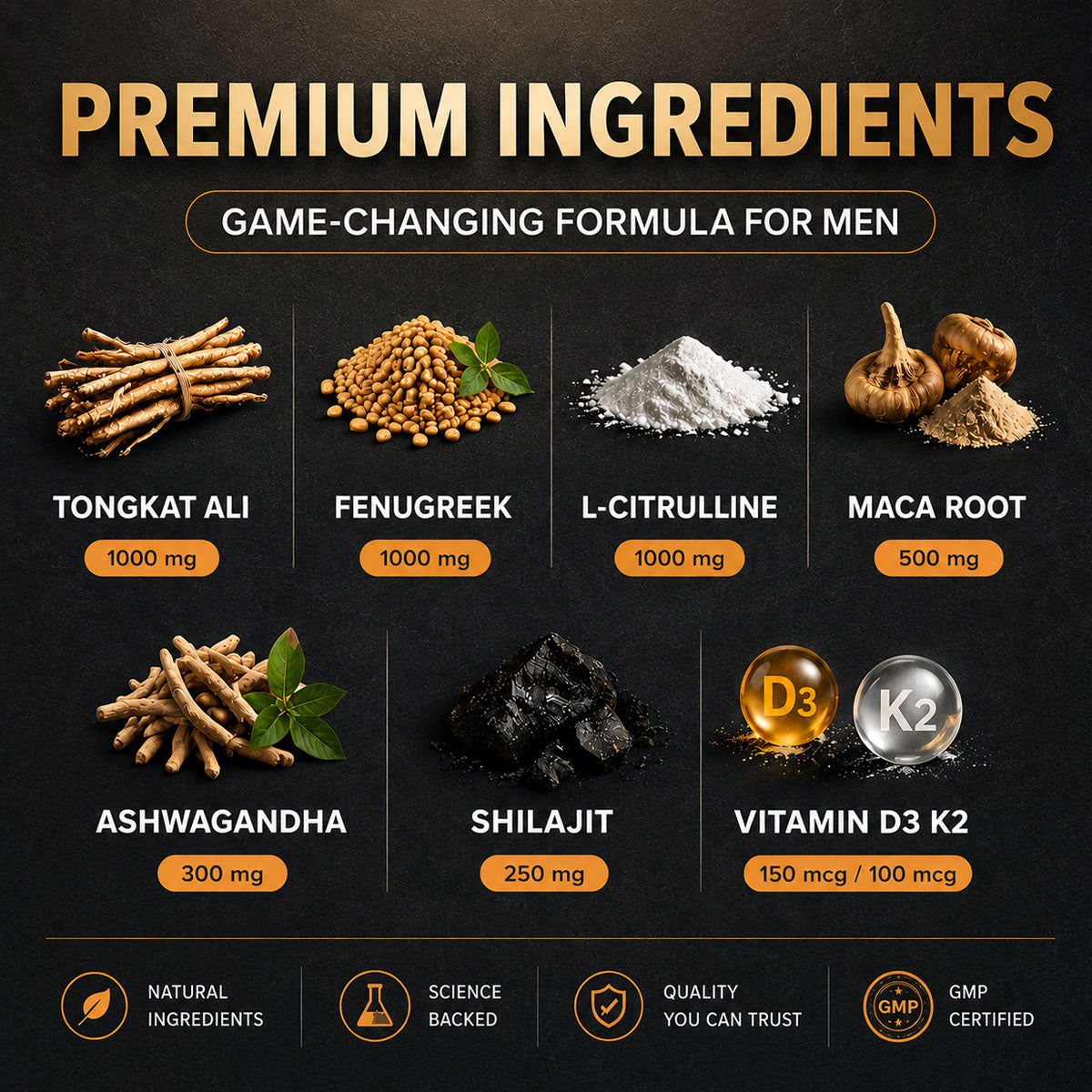 Testosterone Supplement For Men With Fenugreek, Tongkat Ali, Shilajit & Boron Support Vitality, Energy & Muscle 90 Capsules