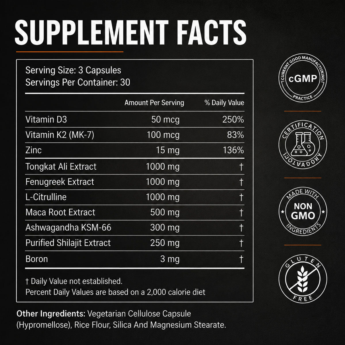 Testosterone Supplement For Men With Fenugreek, Tongkat Ali, Shilajit & Boron Support Vitality, Energy & Muscle 90 Capsules