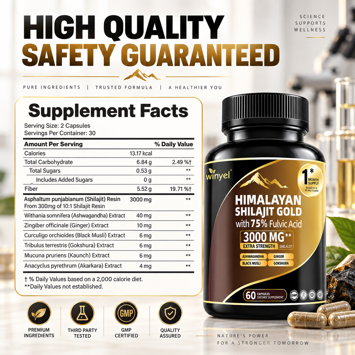 Shilajit Capsules, Ashwagandha, Gokshura, 85 Trace Minerals, High Potency Gold Grade Himalayan Shilajit Supplements, 60 Capsules For Women And Men