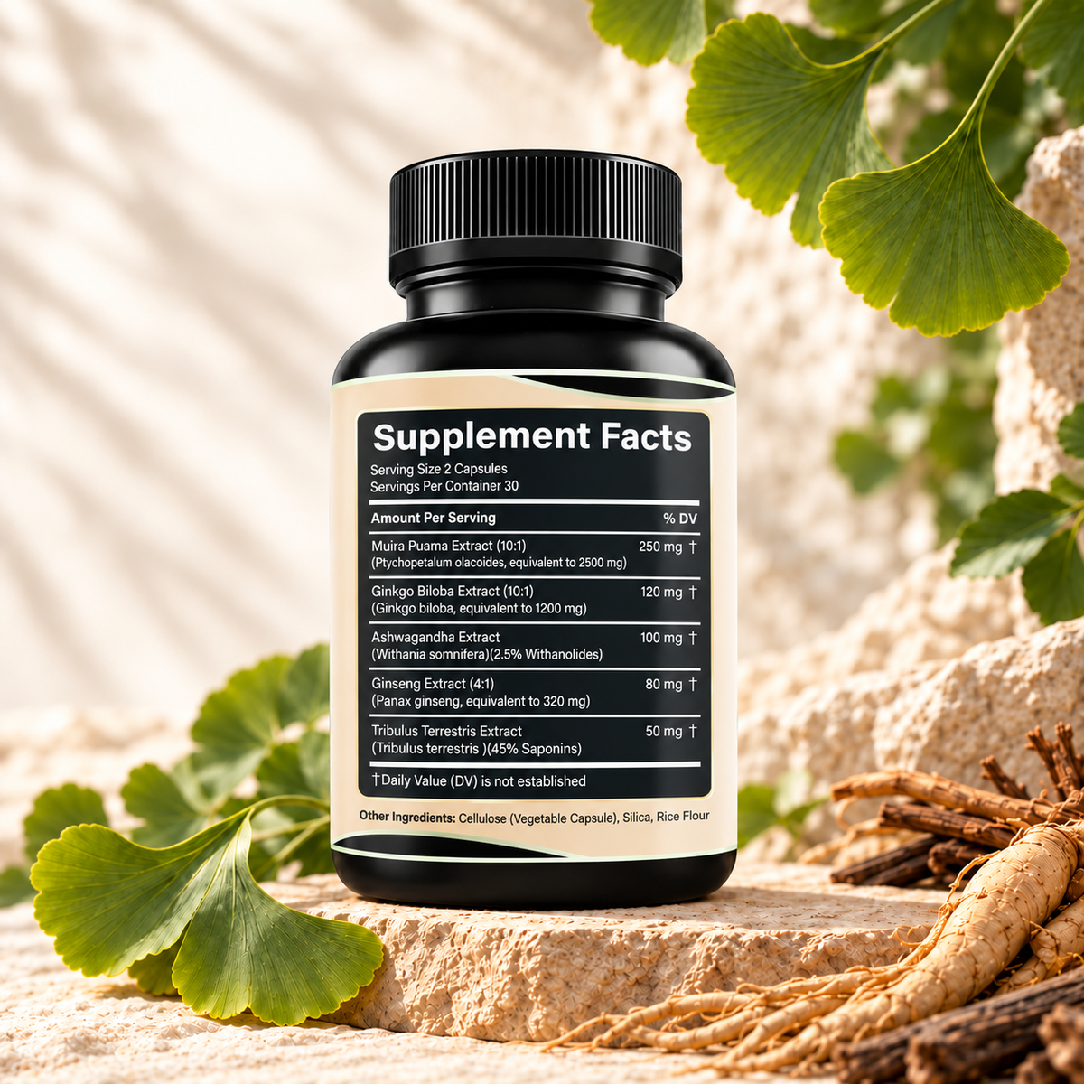 Muira Puama Ginseng Ashwagandha Ginkgo Tribulus  Herbal Supplements  Unleash Your Potential Through Our Pills  Dietary Supplements, Help Promote An Active And Healthy Lifestyle  60 Capsules